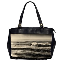 Sea Ocean Waves Sunset Sunrise Rough Seas Nature Black White Oversize Office Handbag (2 Sides) by danenraven