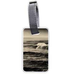 Sea Ocean Waves Sunset Sunrise Rough Seas Nature Black White Luggage Tag (one Side) by danenraven