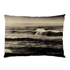 Sea Ocean Waves Sunset Sunrise Rough Seas Nature Black White Pillow Case (two Sides) by danenraven