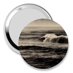 Sea Ocean Waves Sunset Sunrise Rough Seas Nature Black White 3  Handbag Mirrors by danenraven