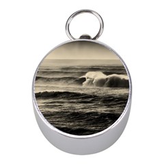 Sea Ocean Waves Sunset Sunrise Rough Seas Nature Black White Mini Silver Compasses by danenraven