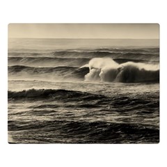 Sea Ocean Waves Sunset Sunrise Rough Seas Nature Black White Double Sided Flano Blanket (large)  by danenraven