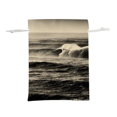 Sea Ocean Waves Sunset Sunrise Rough Seas Nature Black White Lightweight Drawstring Pouch (l) by danenraven