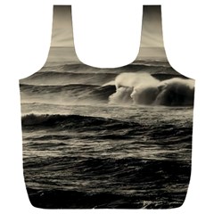 Sea Ocean Waves Sunset Sunrise Rough Seas Nature Black White Full Print Recycle Bag (xxl) by danenraven