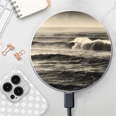 Sea Ocean Waves Sunset Sunrise Rough Seas Nature Black White Wireless Charger by danenraven