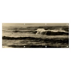 Sea Ocean Waves Sunset Sunrise Rough Seas Nature Black White Banner And Sign 8  X 3  by danenraven