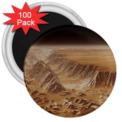 Mars Crater Planet Canyon Cliff Nasa Astronomy 3  Magnets (100 Pack) by danenraven