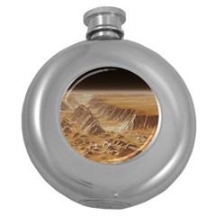 Mars Crater Planet Canyon Cliff Nasa Astronomy Round Hip Flask (5 Oz) by danenraven