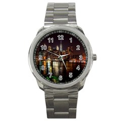 New York City Panorama Urban Hudson River Water Sport Metal Watch by danenraven