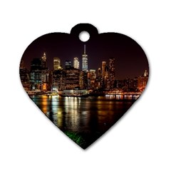 New York City Panorama Urban Hudson River Water Dog Tag Heart (two Sides) by danenraven