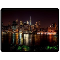 New York City Panorama Urban Hudson River Water Fleece Blanket (large)  by danenraven