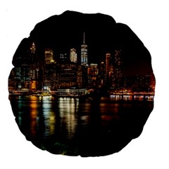 New York City Panorama Urban Hudson River Water Large 18  Premium Round Cushions by danenraven