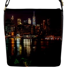 New York City Panorama Urban Hudson River Water Flap Closure Messenger Bag (s) by danenraven