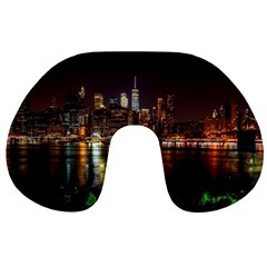 New York City Panorama Urban Hudson River Water Travel Neck Pillow by danenraven