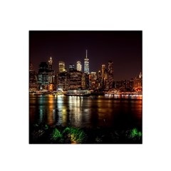 New York City Panorama Urban Hudson River Water Satin Bandana Scarf 22  X 22  by danenraven