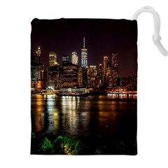 New York City Panorama Urban Hudson River Water Drawstring Pouch (4xl) by danenraven