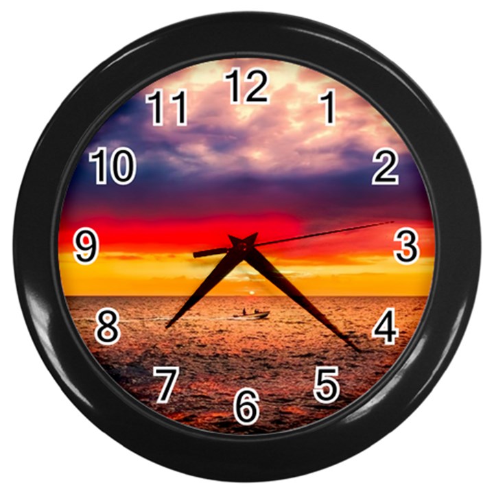 Denmark Sunset Dusk Sky Clouds Sea Ocean Water Wall Clock (Black)