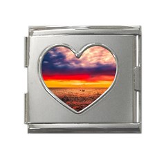 Denmark Sunset Dusk Sky Clouds Sea Ocean Water Mega Link Heart Italian Charm (18mm) by danenraven