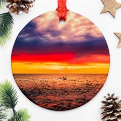 Denmark Sunset Dusk Sky Clouds Sea Ocean Water Round Ornament (two Sides) by danenraven