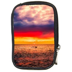 Denmark Sunset Dusk Sky Clouds Sea Ocean Water Compact Camera Leather Case by danenraven