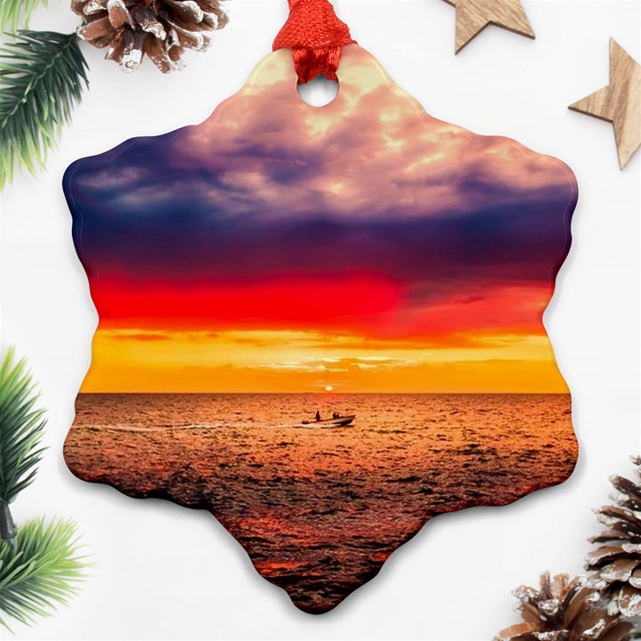 Denmark Sunset Dusk Sky Clouds Sea Ocean Water Snowflake Ornament (Two Sides)