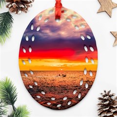 Denmark Sunset Dusk Sky Clouds Sea Ocean Water Oval Filigree Ornament (two Sides) by danenraven