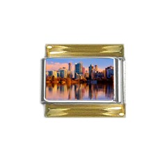 Vancouver Canada Sea Ocean Reflections Skyline Gold Trim Italian Charm (9mm)