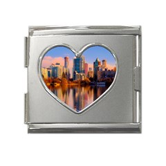 Vancouver Canada Sea Ocean Reflections Skyline Mega Link Heart Italian Charm (18mm) by danenraven