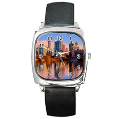 Vancouver Canada Sea Ocean Reflections Skyline Square Metal Watch by danenraven