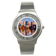 Vancouver Canada Sea Ocean Reflections Skyline Stainless Steel Watch by danenraven