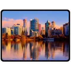 Vancouver Canada Sea Ocean Reflections Skyline Fleece Blanket (large)  by danenraven