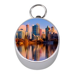 Vancouver Canada Sea Ocean Reflections Skyline Mini Silver Compasses by danenraven