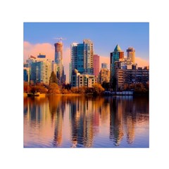 Vancouver Canada Sea Ocean Reflections Skyline Square Satin Scarf (30  X 30 ) by danenraven