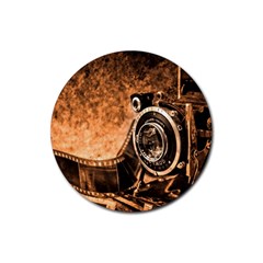 Camera Film Vintage Film Camera Old Old Camera Rubber Coaster (round) by danenraven