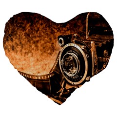 Camera Film Vintage Film Camera Old Old Camera Large 19  Premium Heart Shape Cushions by danenraven