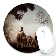 Man Cattle Animals Cows Bulls Calves Mammals Round Mousepad by danenraven