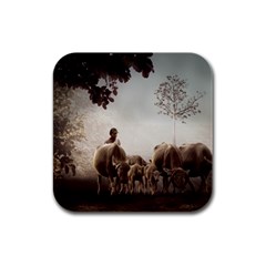 Man Cattle Animals Cows Bulls Calves Mammals Rubber Square Coaster (4 Pack) by danenraven