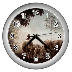 Man Cattle Animals Cows Bulls Calves Mammals Wall Clock (silver) by danenraven