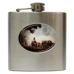 Man Cattle Animals Cows Bulls Calves Mammals Hip Flask (6 Oz) by danenraven