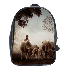 Man Cattle Animals Cows Bulls Calves Mammals School Bag (large) by danenraven