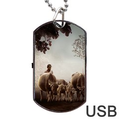 Man Cattle Animals Cows Bulls Calves Mammals Dog Tag Usb Flash (one Side) by danenraven