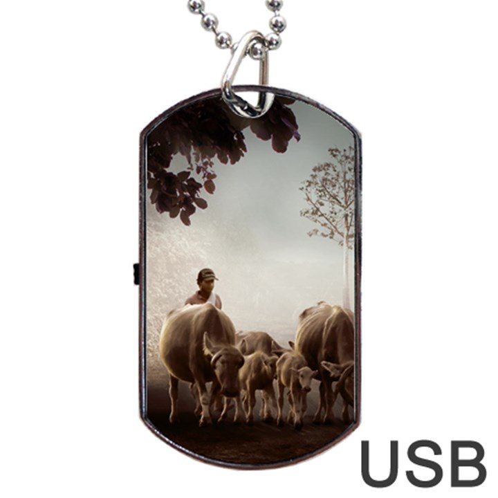 Man Cattle Animals Cows Bulls Calves Mammals Dog Tag USB Flash (Two Sides)