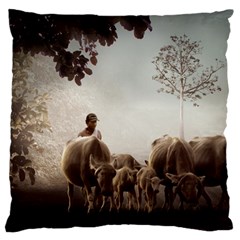 Man Cattle Animals Cows Bulls Calves Mammals Large Cushion Case (two Sides) by danenraven