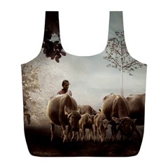 Man Cattle Animals Cows Bulls Calves Mammals Full Print Recycle Bag (l) by danenraven