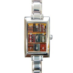 Books Library Bookshelf Bookshop Vintage Antique Rectangle Italian Charm Watch by danenraven