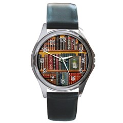 Books Library Bookshelf Bookshop Vintage Antique Round Metal Watch by danenraven