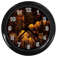 Autumn Fall Foliage Forest Trees Woods Nature Wall Clock (black) by danenraven