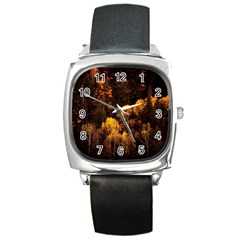 Autumn Fall Foliage Forest Trees Woods Nature Square Metal Watch by danenraven