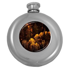 Autumn Fall Foliage Forest Trees Woods Nature Round Hip Flask (5 Oz) by danenraven