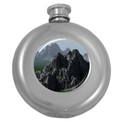 Terrain Mountain Rock Landscape Mountains Nature Round Hip Flask (5 Oz) by danenraven